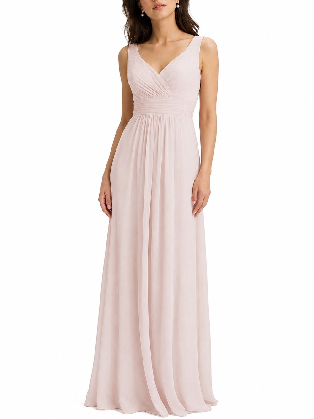 Levkoff Chiffon Pink V-Neck Empire Waist Maxi Bridesmaid Dress Gown Sz 6 NWT